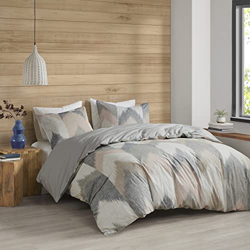 Image of Ink+Ivy Alpine Duvet Cover Full /Queen Size - Blush, Grey, Ivory , Pieced Chevron Duvet Cover Set - 3 Piece - 100% Cotton Light Weight Bed Comforter Covers