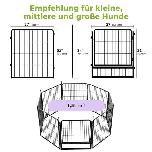 SunsGrove 8-teilig Welpenauslauf 80cm Hoch, Schwerlast Hundestall für drinnen mit 1 Türen, Anti-Rost Hundezaun, Automatische Verriegelung, Pet Playpen for Yard RV Camping, Schwarz