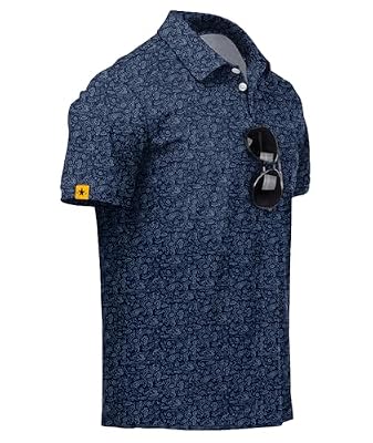 ZITY Mens Golf Polo Shirts Short Sleeve UPF 50+ Performance Moisture Wicking Print Pattern Casual Collared Golf Shirt for Men Navy XX-Large