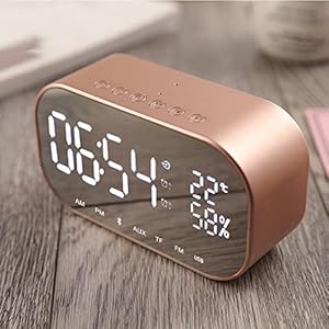 TTAototech Wekker met Bluetooth-luidspreker, multifunctionele thermometer Radio Handsfree bellen Muziek MP3-speler, instelbare LED-spiegelverlichting Nachtkastjes Wekkers Thuis/slaapkamer/kantoor