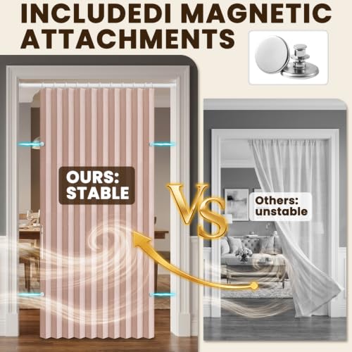Image of AJAZZ Blackout Accordion Doors Interior Magnetic Door Curtain Pleated Door Curtain Invisible Applicable Bedroom Room Living Room Doorway（Pink 42 inch W x 78 inch L 1 Panel