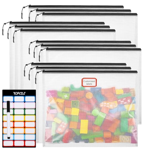 Image of YOPCDJ 12pcs Mesh Zipper Pouch Bags, A4 Puzzle Bag for Organizing Storage Bag, File Bags for Office, Board Games and Home Supplies