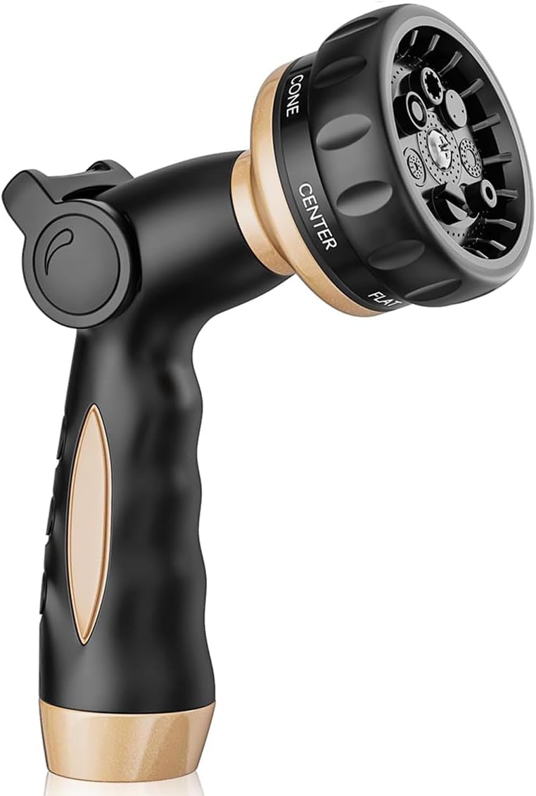 ESOW Garden Hose Nozzle 100% Heavy Duty, Metal Water Hose Nozzle with 7 Spray Patterns, Thumb Control All for Watering Plant & Lawn, Washing Car & Pet