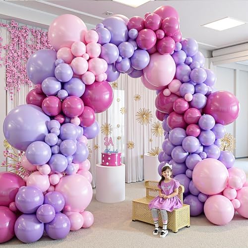 Image of 412pcs Pink and Purple Balloons, Different Sizes 18 12 10 5 Inch Pink and Purple Balloons Garland Arch Kit for Girls Women Birthday Baby Shower Wedding Party Decorations