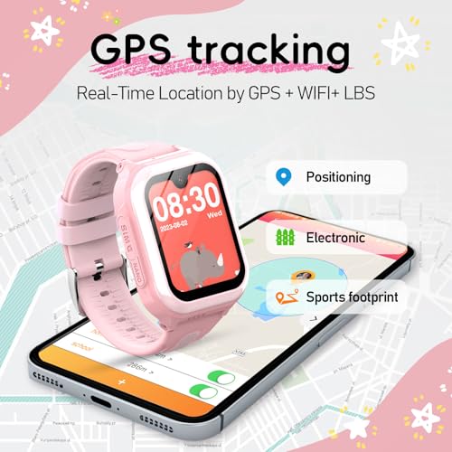 Wonlex 4G GPS Smartwatch for Kids, 1.78" AMOLED Touchscreen Phone Watch with SIM Card, Video Calls, Voice Chat, SOS, Camera, Music, Pedometer, Game, Birthday Gift for Girls Boys Ages 8-15(Pink)3