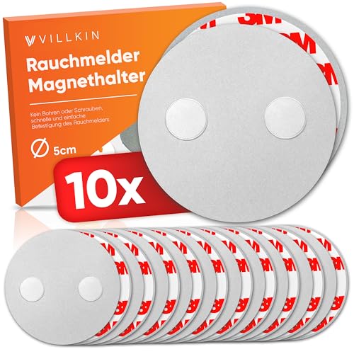 Villkin Soporte magnético para detectores de humo, 10 unidades, diámetro de 5 cm, soporte magnético para detectores de humo y fuego sin taladrar para todas las superficies, montaje rápido y sencillo