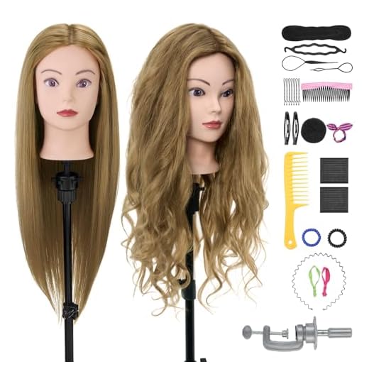 Tete a Coiffer,Neverland 28" Tête à Coiffer Professionnel Coiffure,80% de Cheveux Humains,Cosmétologie Mannequin Poupée pour le Salon avec Support+ Hairdressing Outils Accessoires Set（Blond）