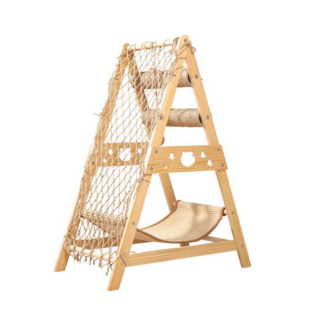 asdchZen Cat Climbing Frame Cat Climbing Frame Cat Nest Cat Tree Sisal Cat Scratching Post Solid Wood Household Stable Triangle Climbing Frame Cat Climber