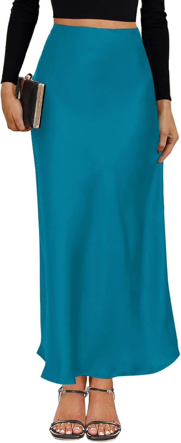 VividMosaic 2025 Satin High Waisted Maxi Skirt Silk A-Line Spring Summer Casual Long Skirts for Women