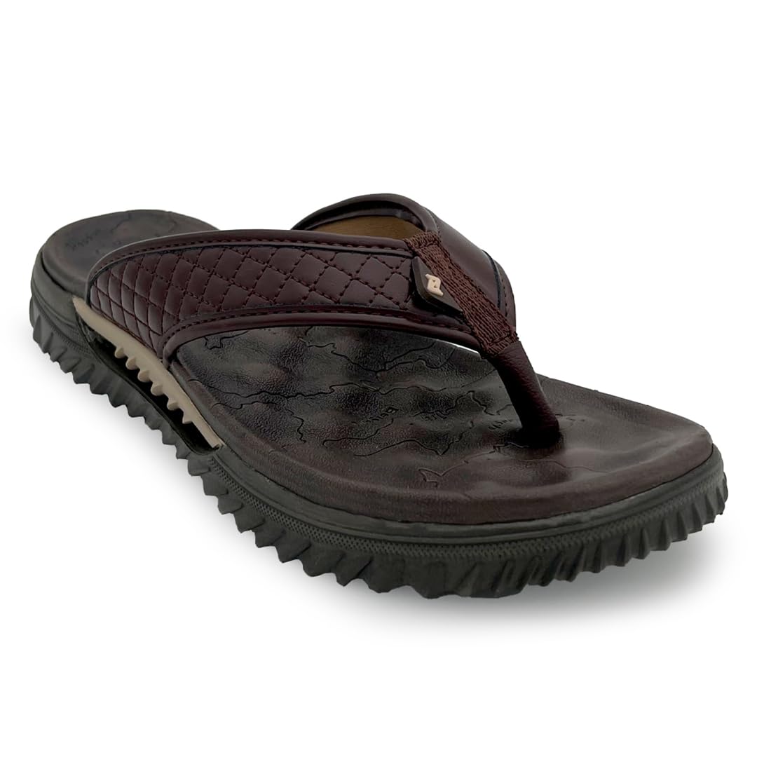 Tracker Men's Flip Flops | Soft Faux Leather Upper | Contoured EVA Footbed | Anti-Skid Sole | Lightweight Comfort Slippers-image-4
