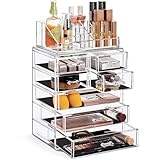 Sorbus Acrylic Makeup Organizer Set, 7-Drawer Vanity & Countertop Cosmetic Storage with Small & Wide Compartments, CLear Makeup Storage for Brushes, Jewelry – Holiday Gift for Women & Teens