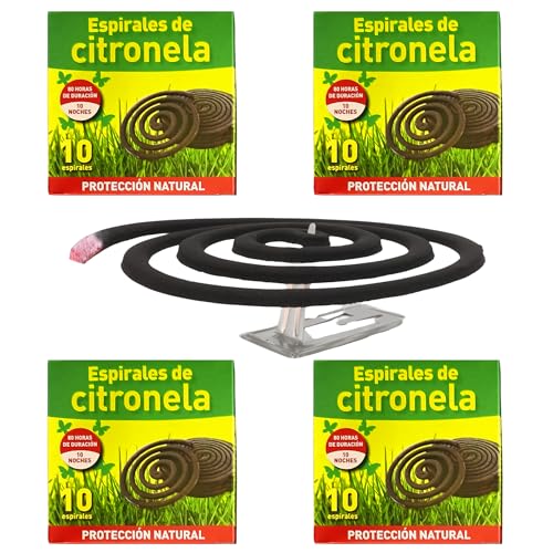 40 Espirales Antimosquitos Incienso Citronela, Anti Mosquitos, Antimosquitos Exterior, Citronela Antimosquitos, Patio, Terraza, Camping - 8 soportes metálicos