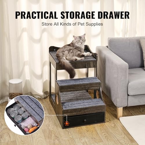 VEVOR Etagenbett für Haustiere mit Abnehmbarer Treppe, Fenstersitzstange für Hunde/Katzen mit Stauraum, mehrstufiges Bett, Fenstersitzstange, Schlafcouch, Sitzplattform für Haustiere, 830x450x675mm