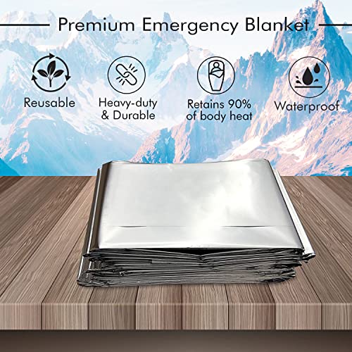 Novamedic Emergency Foil Mylar Thermal Blankets - Pack Of 200, 84"X52", Individually Wrapped, Waterproof Survival Blanket For Camping, Outdoors, First Aid Kit & Travel, Lightweight & Compact, Silver #TOP3