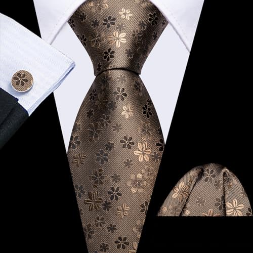 Image of Barry.Wang Men Tie Set Floral Paisley Silk Necktie Pocket Square Cufflinks Formal Wedding Party Business