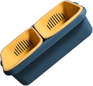 LABRIMP Cesta de Drenaje de Doble Capa Contenedor de Alimentos Resistente a Las Grietas por Tensión Color Amarillo Y Azul Fácil de Limpiar