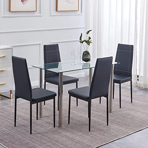 Paonne Dining Table Clear Glass Kitchen Table Rectangular Table With Tempered Glass Tabletop And Chrome Legs, Rectangle Kitchen Table For Restaurant 45.3" * 23.6" * 29.5" #TOP6