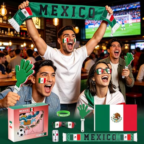 2026 World Cup Mexican Fan Kit, Patriotic Cheer Set with Mexico Flag, Sunglasses, Banner, Hand Clapper, Wristband & Face Paint, Reusable for Family Watch, Stadium, Bar, Parade & Holiday Party(Mexico) — view 6