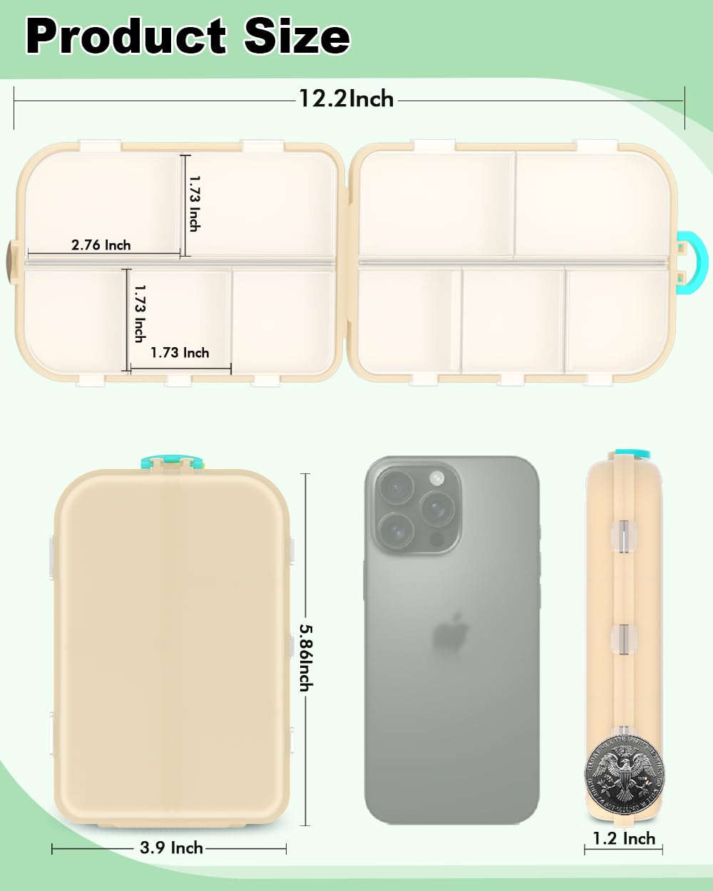 Lot de 2 piluliers de voyage avec étiquettes, grande organisation de médicaments, essentiels de voyage