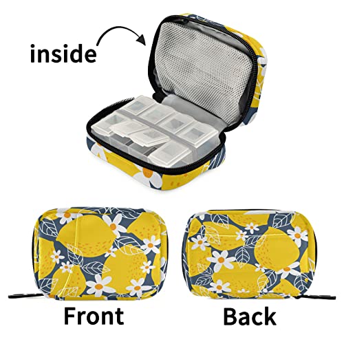 Image of Lemon Fruits Weekly Pill Organizer, Pill Cases Bag Portable Pill Container 7 Days Cute Pill Box Organizer Vitamin Supplement Holder with Zipper Velcro for Travel Family Business Camping