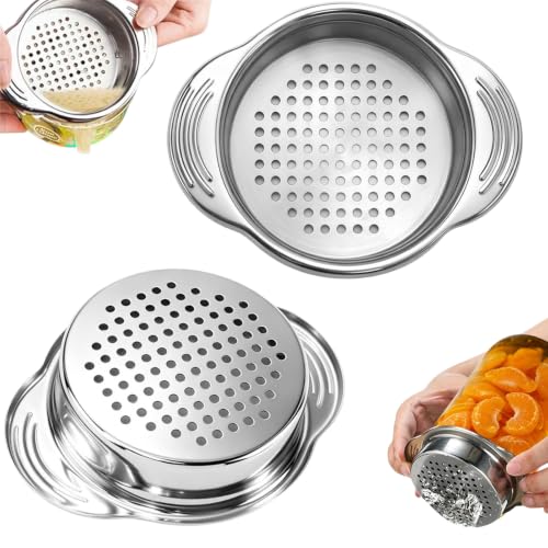 2 Pcs Tuna Can Strainer Press Can Drainer Strainer for Canned Goods, Metal Sieve Can Colander, Stainless Steel Strainer, Food Grade Tuna Press Lid Oil Drainer for Kitchen Canned Beans Vegetables