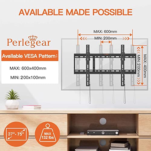 Perlegear Tilt Tv Wall Mount Bracket Low Profile For Most 37-75 Inch Led Lcd Oled Flat Curved Screen Tvs, Large Tilting Mount Fits 16, 18, 24 Inch Studs Max Vesa 600X400Mm Supports Up To 132Lbs #TOP2