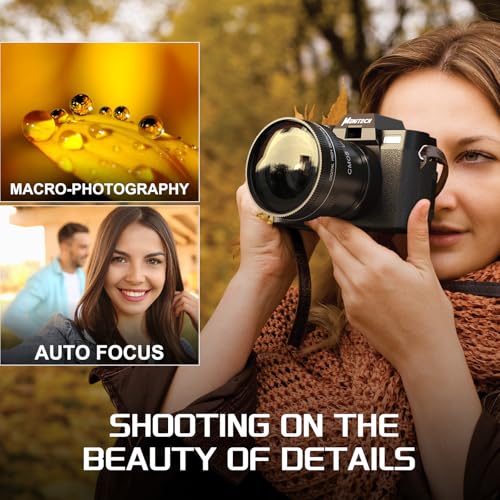 Foto de Cámara compacta digital 5K para fotografía y video, cámara de vlogging de 48MP para YouTube con pantalla abatible de 180°, zoom digital de 16X, lente gran angular y macro de 2.047 in, 2 baterías (imagen 6)