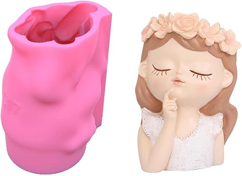 Miniatura 9 de Molde de silicona para maceta, molde de maceta de cabeza de niña 3D, molde de maceta de silicona, arcilla de hormigón, moldes de resina para