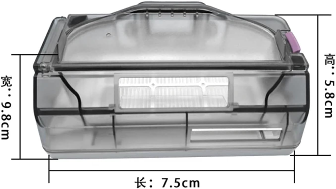 Dimensions of the FUDTYSVC Robot Vacuum Cleaner Dust Box: Length 7.5cm, Width 9.8cm, Height 5.8cm
