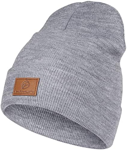 HAMUNI Beanie Mütze Herren Damen Klassische Wintermütze Acryl Beanie Hat | Leatherpatch Strickmütze Unisex Cuffed Hat Bequem Atmungsaktiv Weich Vintage Einfarbig Strick Beanies Win