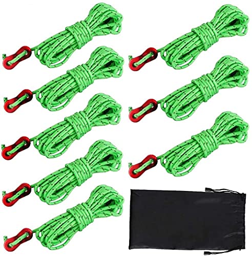 Kulannder - 8 Pack Reflective Nylon Rope, Kulannder 4mm Reflective Tent Rope Cord Lightweight Tent Guy Ropes with Aluminum Tensioners Adjuster for Outdoor Camping Hiking Awning Tents (13 feet, Green) - -57%