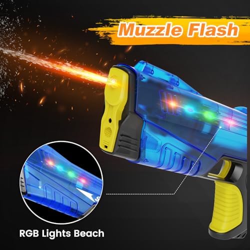 Electric Water Gun for Adults & Kids with Colorful LED Light,Automatic Fill Up Water Blaster Squirt Guns with Flashing Head,Range up to 32FT, Summer Outdoor Toy for Swimming Pool Beach Party(Blue) - 4