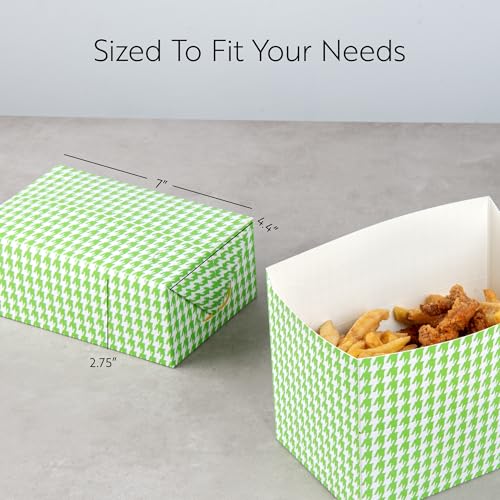 Image of Bio Tek 47 Ounce To Go Boxes, 400 Rectangle Take Out Food Containers - Fast Top Closure, Disposable, Green Houndstooth Paper Carry Out Containers, For Burgers Or Fried Chicken - Restaurantware