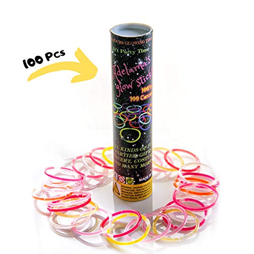 Adelama Braccialetti Luminosi Fluorescenti Fluo per Feste Glowstick Party Carnevale Compleanno Discoteca Concerti Starlight Pesca Campeggio Bambini Kit 100 Pezzi Connettori