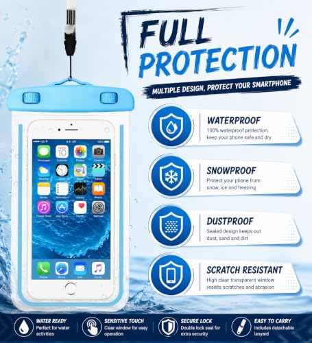 Image of Waterproof Pouch for Phone Black Blue Pack of 2 with Lanyard