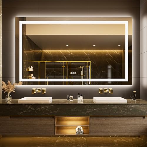 Image of LOAAO 68 inchx36 inch LED Bathroom Mirror with Lights, Anti-Fog, Dimmable, Backlit + Front Lit, Lighted Bathroom Vanity Mirror for Wall, Memory Function