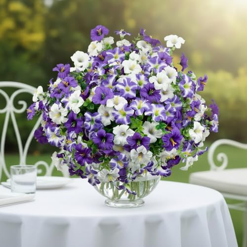 Artificial Flowers for Outdoors Fake Flowers Decor 12 Bundles Silk Morning Glory Plants for Planter Porch Patio Yard Garden (12, Purple) image 5