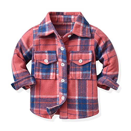 Toddler Baby Boy Girl Shirt Long Sleeve Plaid Shirt Button Down Jacket Casual Kids Shacket Coat Fall Winter Clothes