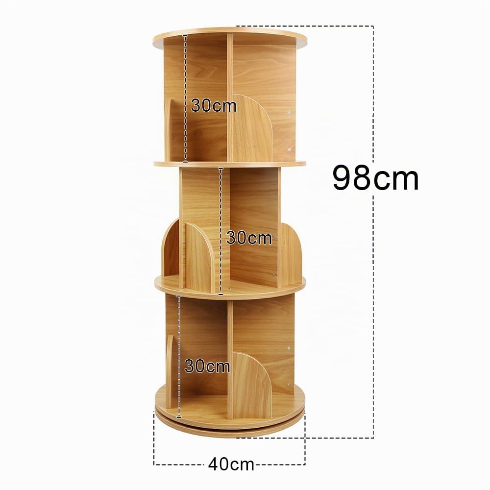 LANTUS - Librería infantil de 98 cm, estantería de 3 niveles, giratoria a 360°, para habitación infantil, sala de juegos, 40 x 40 x 97 cm (color madera original)