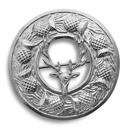 Image of Scottish Stag Kilt Brooch Pin - 3-Inch Rust-Free Brass