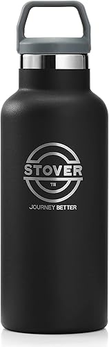 STOVER Botella de agua aislada, acero inoxidable de 16 onzas, doble pared, al vacío, boca ancha, tapa giratoria a prueba de fugas, ideal para