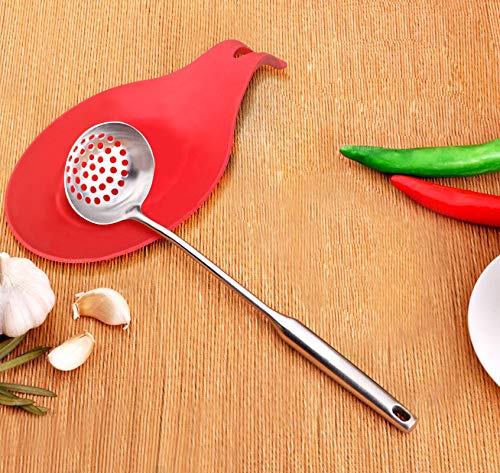 6 Pieces Set Kitchen Silicone Spoon Rest Heat Resistant Kitchen Utensil Rest Ladle Spoon Holder Colorful Spatula Holder Rest Kitchen Tool （2 Big And 4 Small Size） #TOP1