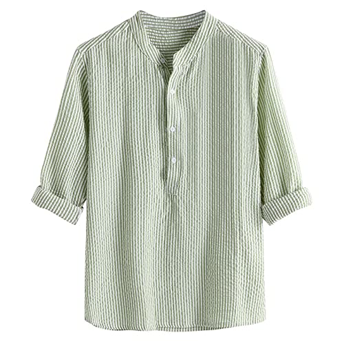 Chemise en lin homme col rayé manches longues vert taille L