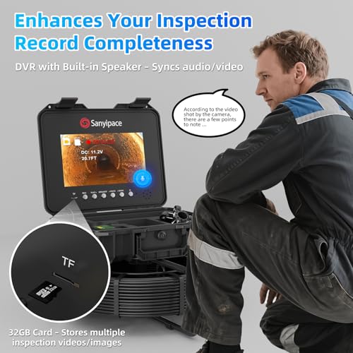 Image of Sanyipace Sewer Camera 230FT /70M with Locator, Self-Leveling Drain Camera with 10.1 inch Screen, Pipe Inspection Camera 512Hz, DVR with Speaker, Distance Counter, 1080P Plumbing Camera with 12PCS Lights