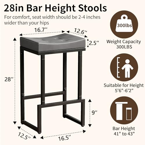 Image of FIRAVOE Bar Stools Set of 4, 28 inch Faux Leather Backless Bar Height Stools