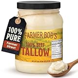 Farmer Bob's Beef Tallow for Cooking 60oz Jar 100% Pure Rendered Beef Fat for Cooking Frying & Grilling Keto, Paleo, Carnivore Diet Friendly USA Made High Smoke Point Zero Additives Soap Making