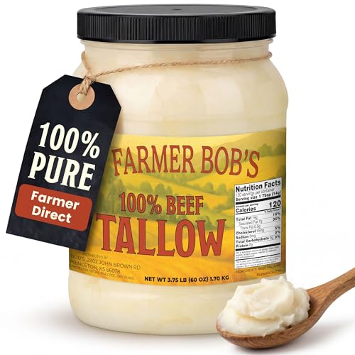 Farmer Bob's 100% Beef Tallow for Cooking, 60 oz Jar - Made in USA