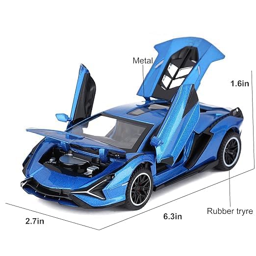 Image of Invite Enterprise Exclusive Alloy Metal Pull Back Die-Cast Car 1:32 Lamborgini Sian Diecast Metal Pullback Toy Car With Openable Doors, Light Music Boys Gifts Toys For Kids(1:32 Sian - Blue)