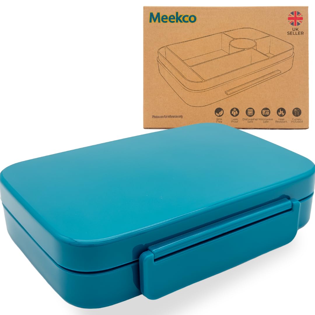 Meekco Bento Style Lunch Box for Adults - BPA Free, Leak-Proof, Heat Resistant, Microwave & Dishwasher Safe, Two-Tone with Cutlery - Perfect Bento Lunch Box for Adults (Blue)