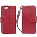 Arae Case for iPhone 6s / iPhone 6, Premium PU Leather Wallet case [Wrist Strap] Flip Folio [Kickstand Feature] with ID&Credit Card Pockets for iPhone 6s / 6 4.7 inch (Wine Red)